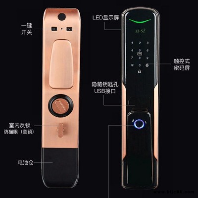 供應(yīng)深圳六臻科技W31全自動(dòng)指紋鎖入戶門，防盜門 木門 酒店密碼刷卡智能指紋鎖廠家直銷