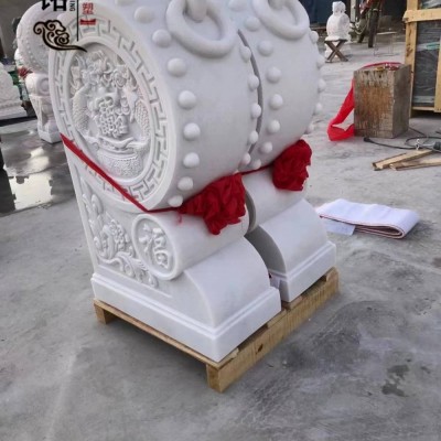 石雕門墩一對公司門口漢白玉象抱鼓招財擺件中式庭院做舊石雕門墩