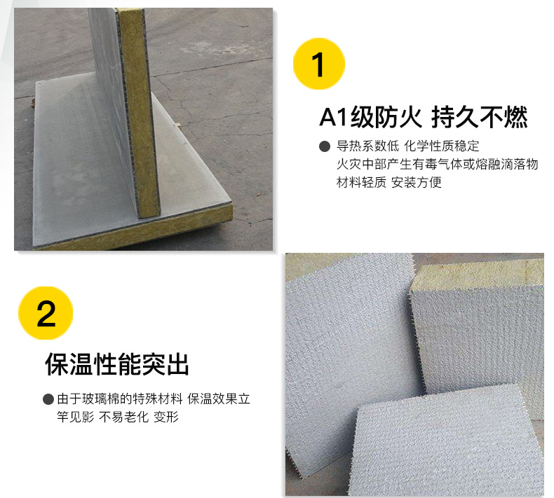高密度外墻防火巖棉復合板 插絲巖棉板價格 水泥砂漿復合巖棉板示例圖5