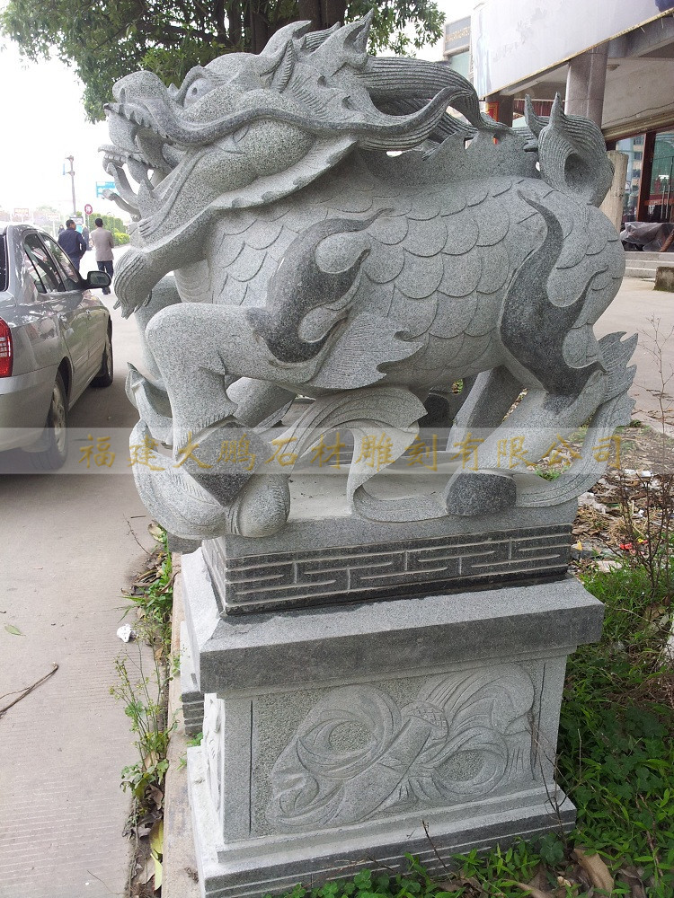 惠安廠家定制石雕麒麟 看門擺件瑞獸石雕一對 傳統(tǒng)中式石雕麒麟示例圖9