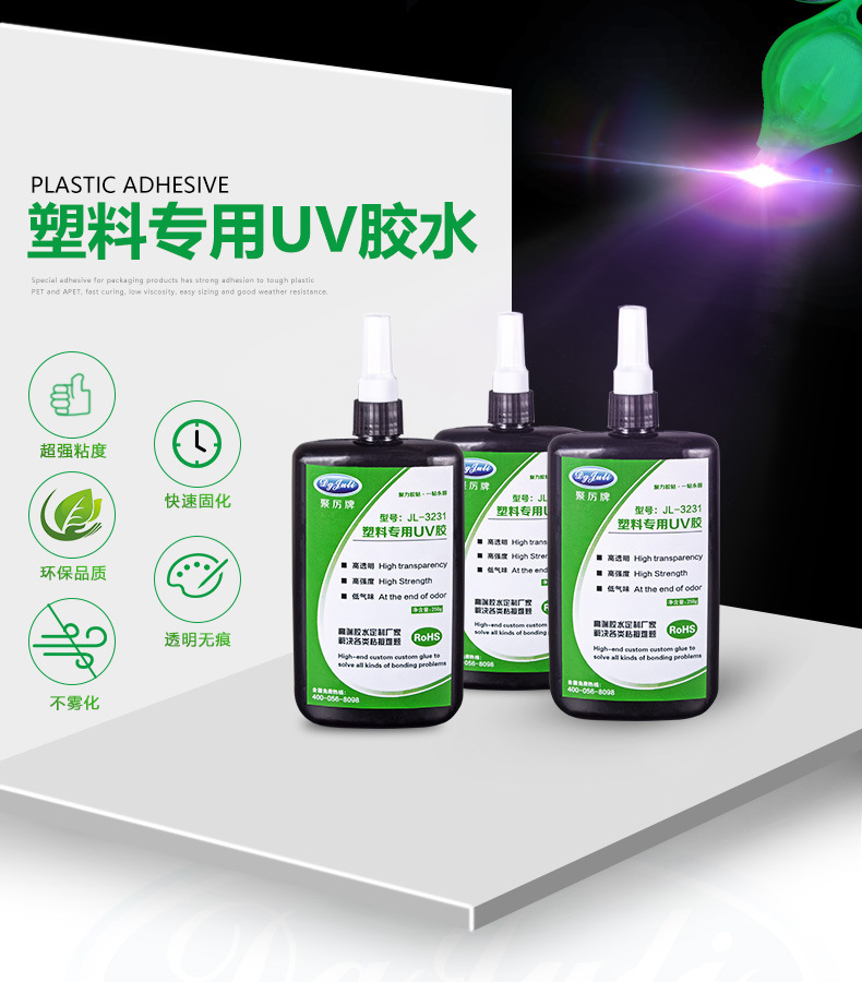批發(fā)粘塑料UV膠led燈專用無影膠顯示屏薄膜專用無痕粘接全透明膠示例圖1