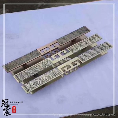 玫瑰金鏡面不銹鋼蝕刻祥云圖案拉手 星級酒店大門專用