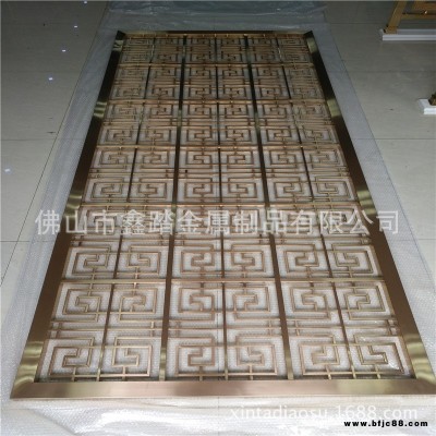 玫瑰金不銹鋼花格隔斷 不銹鋼方管焊接屏風 拉絲表面效果