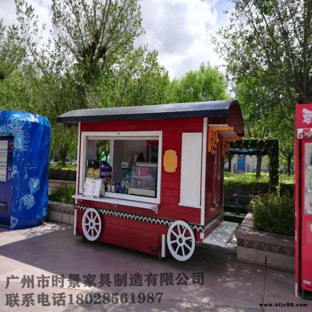 定制廈門木質售貨亭 實木售貨車 流動手推車 實木外賣車SG313時景家具現貨供應