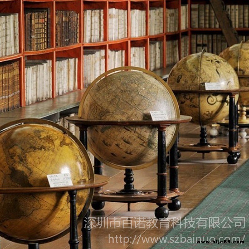 百諾 實木支架仿古地球儀 實木支架裝飾內發光政區地球儀