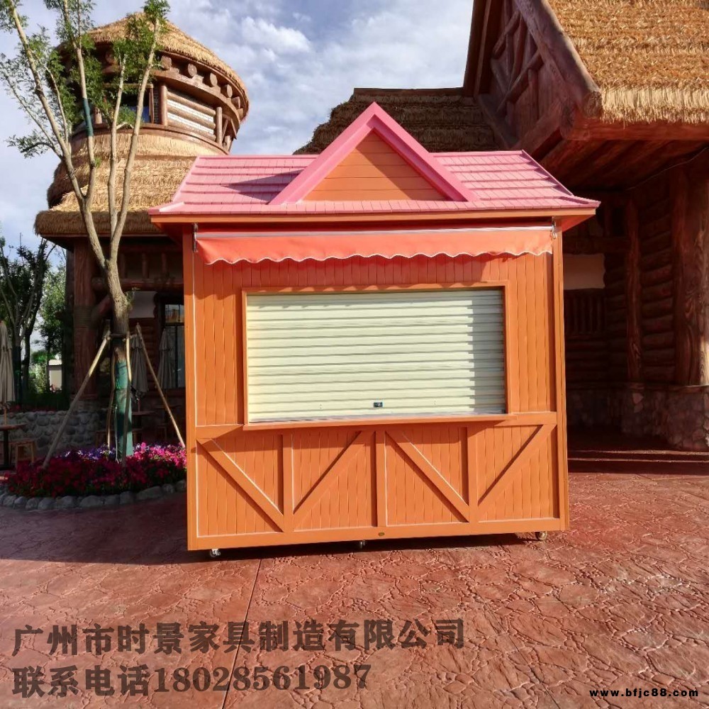 時景家具戶外防腐實木花車 移動實木售貨亭 防腐木餐車