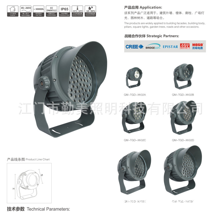 供應18*3W聚光LED投光燈/54W聚光LED防水投光燈/8度窄光投光燈示例圖5