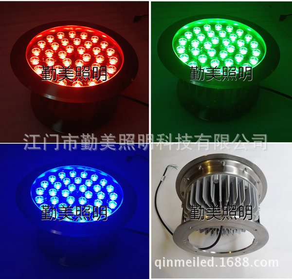 供應大功率108W全彩RGB外控LED水下投光燈/IP68噴泉射燈示例圖1