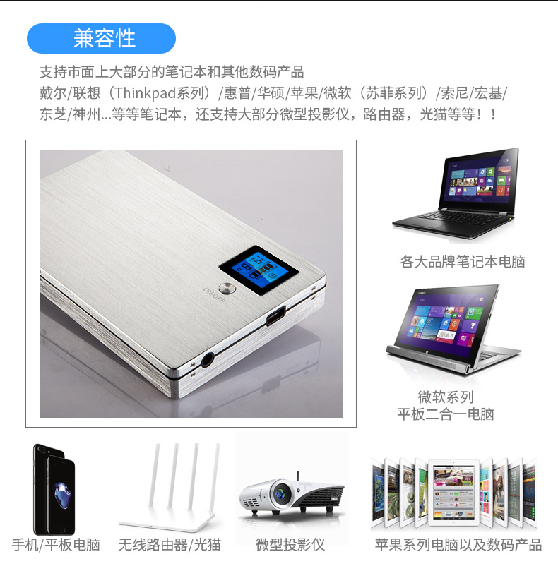 筆記本移動電源大容量通用電源便攜輕薄手機可調電壓筆記本充電寶示例圖10