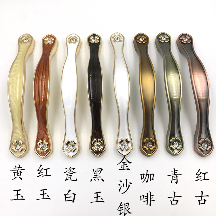 歐式鑲鉆花紋琥珀鋅合金拉手仿古五金精品拉手抽屜櫥柜門家具把手示例圖2