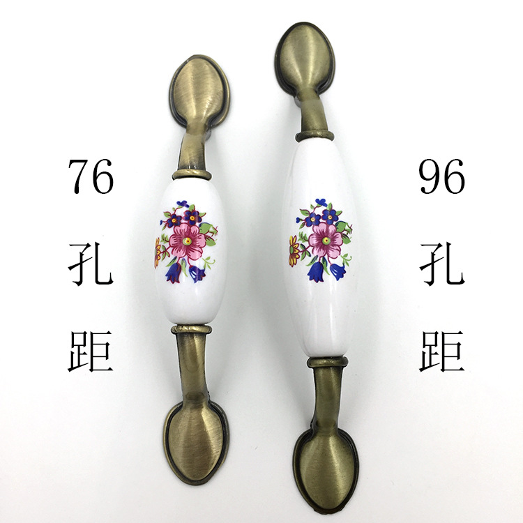 現(xiàn)代簡(jiǎn)約古典蘭花陶瓷拉手仿古鋁合金拉手五金家具抽屜櫥柜門把手示例圖2