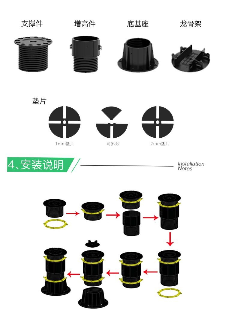 可調(diào)節(jié)萬(wàn)能支撐器，龍骨支撐架，塑木架空支撐器廠家直銷商丘洛陽(yáng)示例圖8