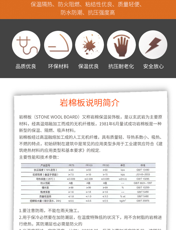 內墻 巖棉板 吸音板 巖棉復合板 隔斷高密度不燃巖棉板 屋頂巖棉示例圖3