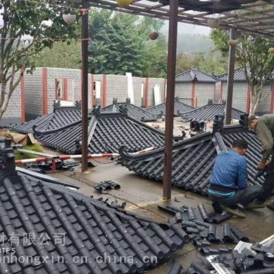 廣州仿古屋面瓦 塑料瓦 門頭瓦 圍墻瓦 祥云正脊 祥云翹角 公交亭蓋頂瓦