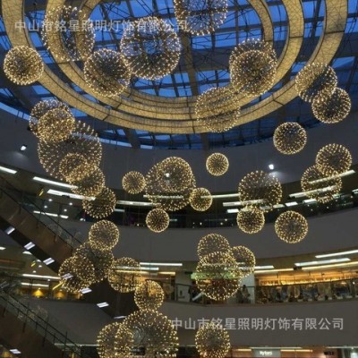 新款不銹鋼LED球燈商場美陳吊飾商業中庭吊掛裝飾時尚中空景觀燈 銘星廠家直供 節省25percent采購成本 量大從優